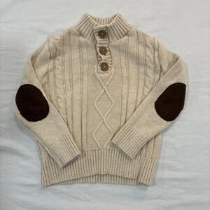 Good Lad Toddler Size 3T Cable Knit Sweater Pull Over W/ Brown Elbow Patches